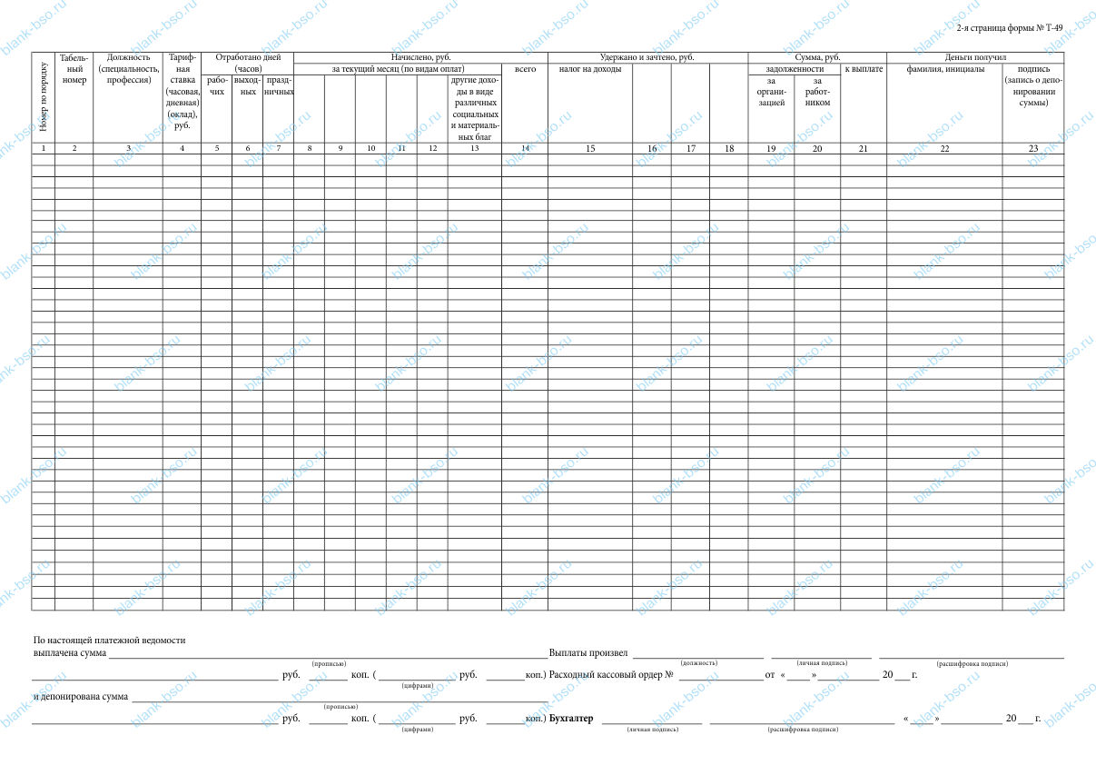 Расчетно-платежная ведомость ~ Образец bs0969 ~ Бланки и журналы онлайн