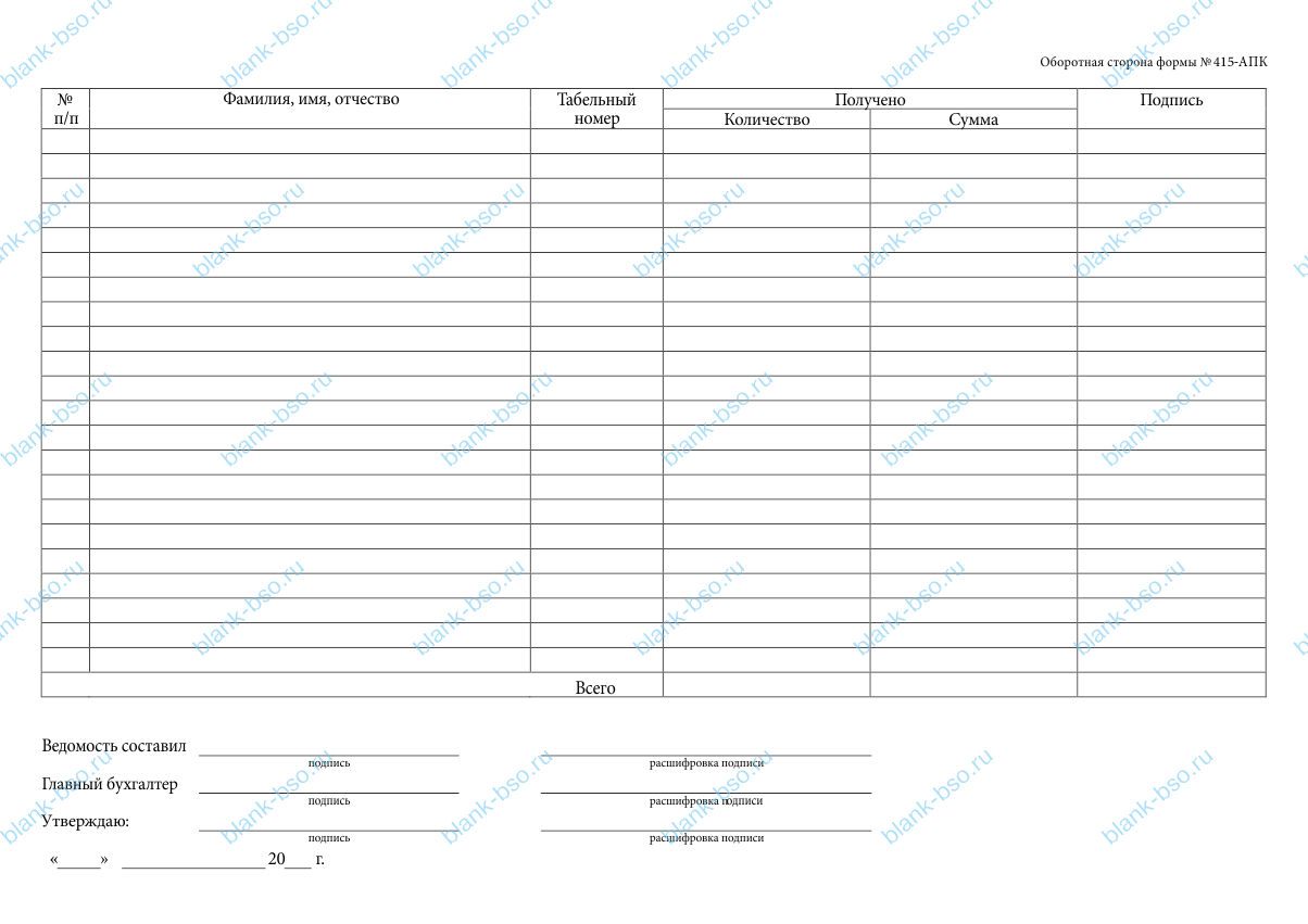 Ведомость выдачи натуральной оплаты ~ Образец bs0993 ~ Бланки и журналы ...