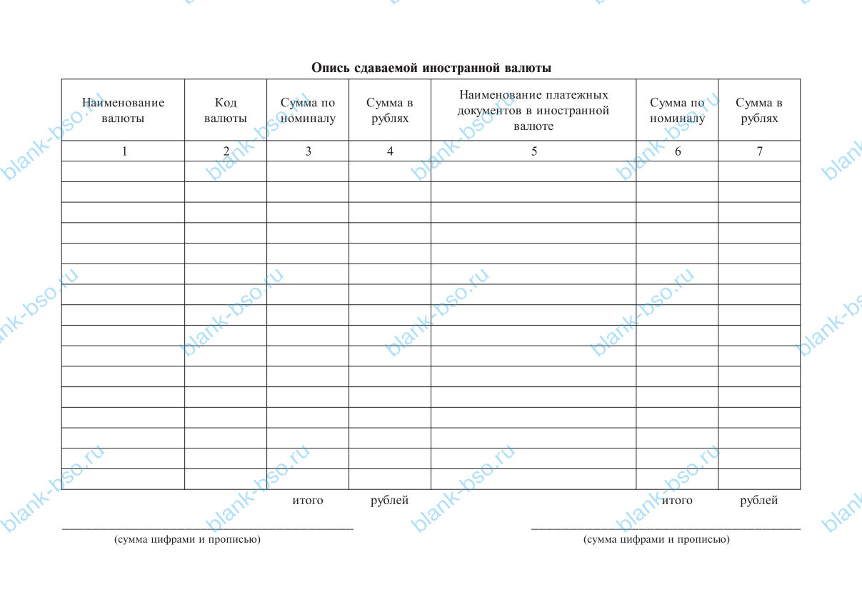 Препроводительная ведомость к сумке с иностранной валютой ~ Образец ...