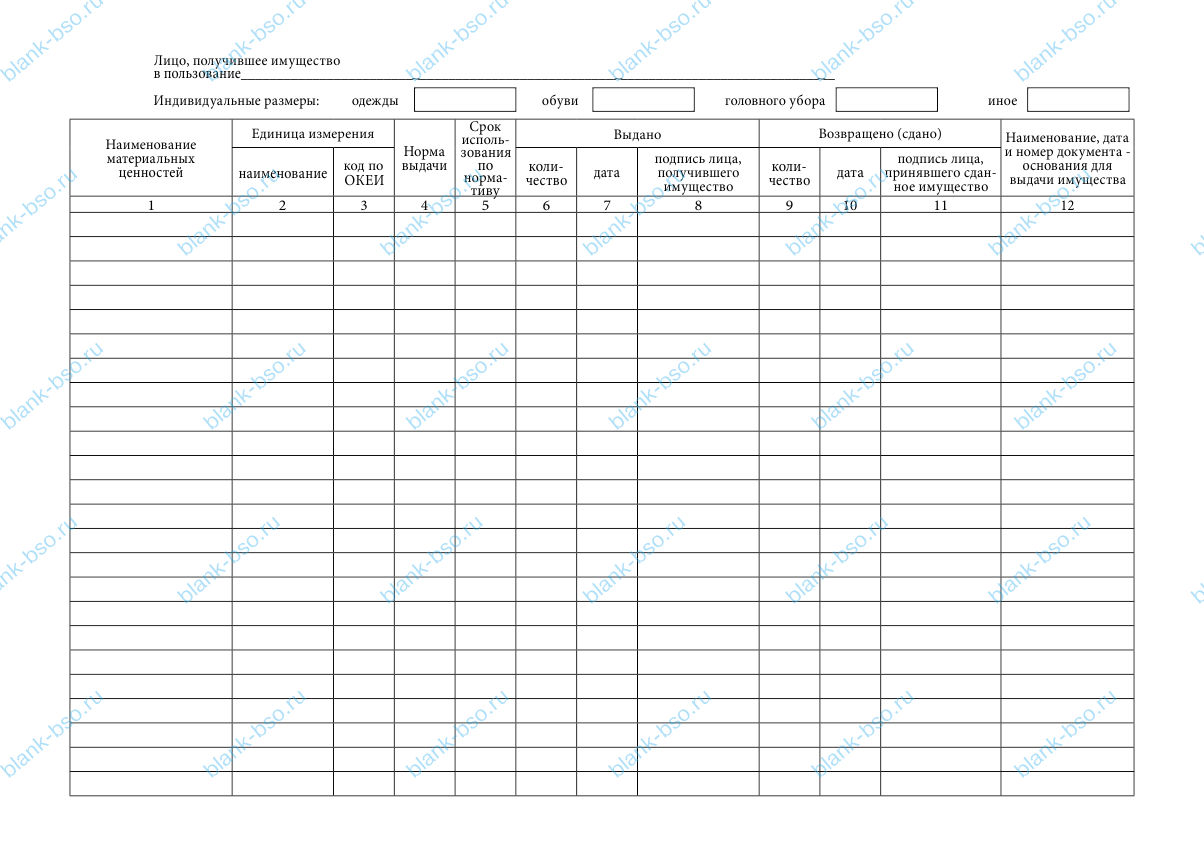 Книга учета выдачи имущества в пользование ~ Образец bs0901 ~ Бланки и журналы онлайн