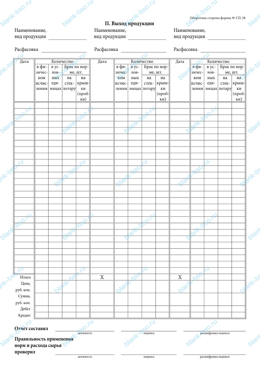Отчет о переработке продукции ~ Образец bs1031 ~ Бланки и журналы онлайн