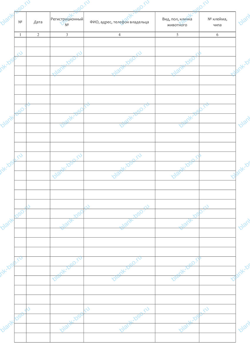Журнал регистрации вакцинации животных ~ Образец bs1250 ~ Бланки и ...