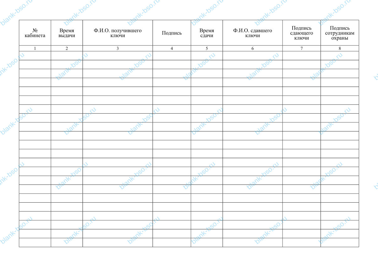Журнал учета выдачи и приема ключей  Образец bs1300  Бланки и журналы онлайн