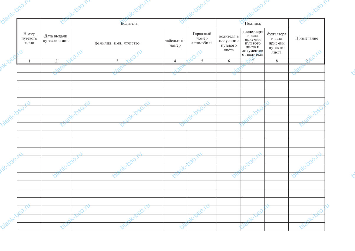 Журнал учета движения путевых листов ~ Образец bs1308 ~ Бланки и ...