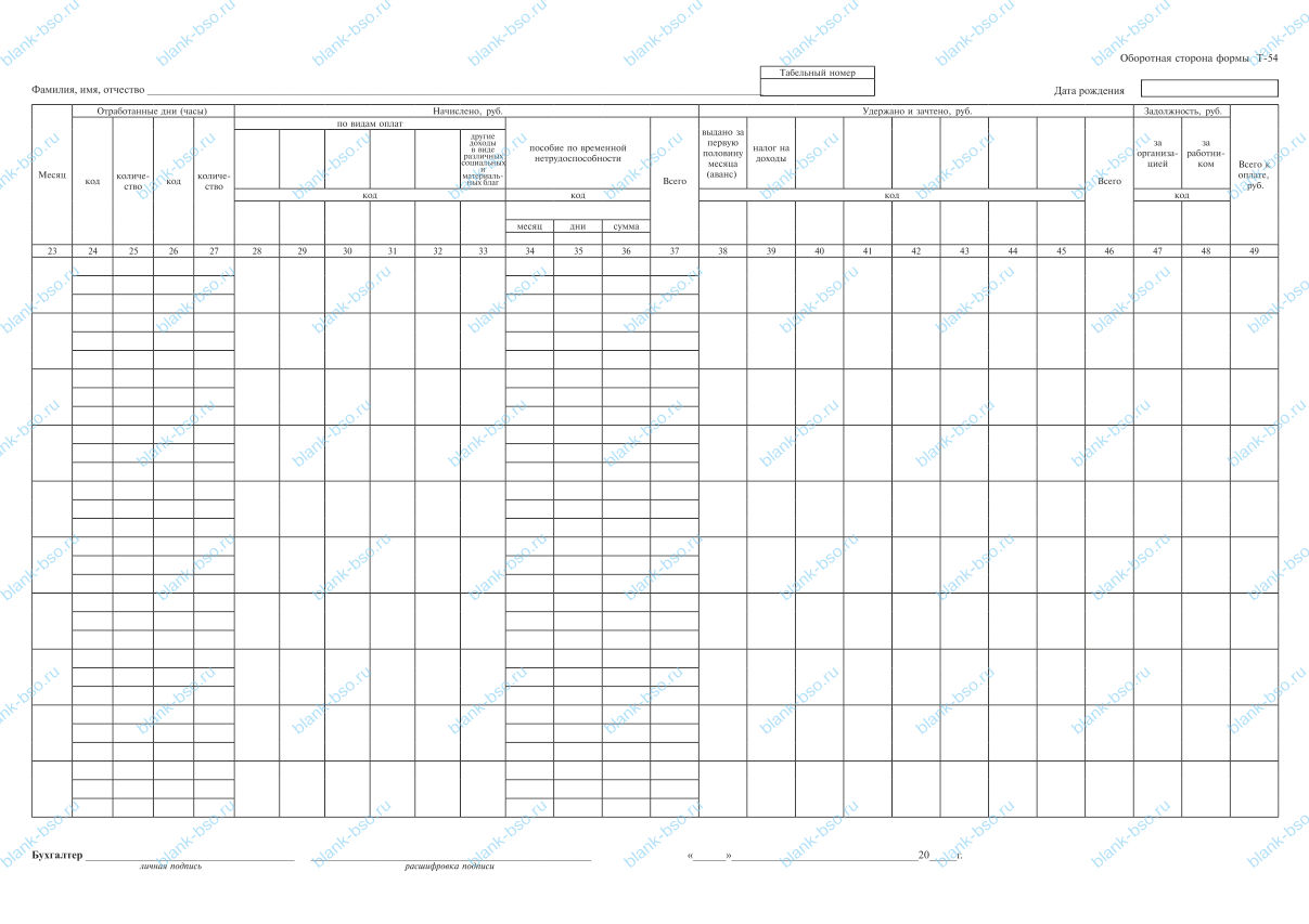Лицевой счет ~ Образец bs1542 ~ Бланки и журналы онлайн