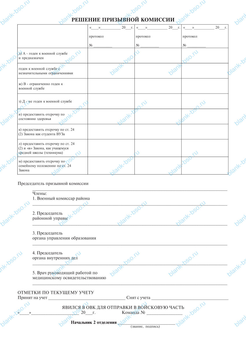 Результаты призыва ~ Образец bs1690 ~ Бланки и журналы онлайн