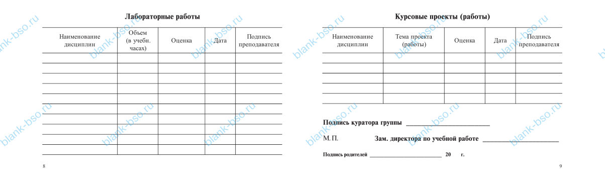 Зачетная книжка ~ Образец bs1787 ~ Бланки и журналы онлайн